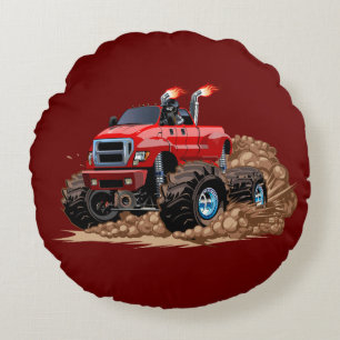 Cartoon monster truck round pillow