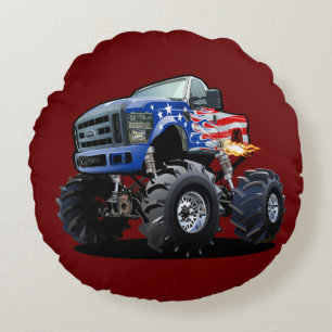 Cartoon monster truck round pillow