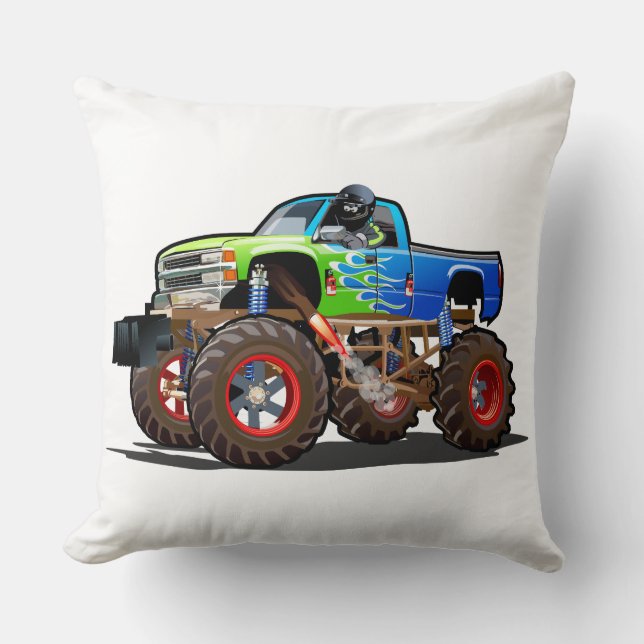 Cartoon monster truck throw pillow (Front)
