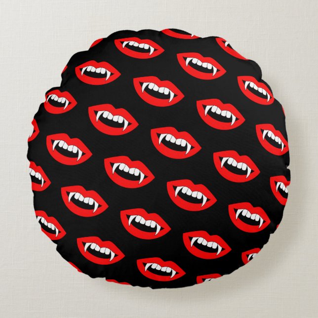 Cartoon Monster Vampire Lips sharp Teeth Fangs Round Pillow (Front)