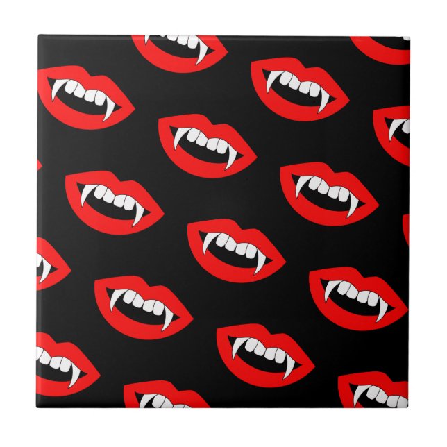 Cartoon Monster Vampire Lips sharp Teeth Fangs Tile (Front)