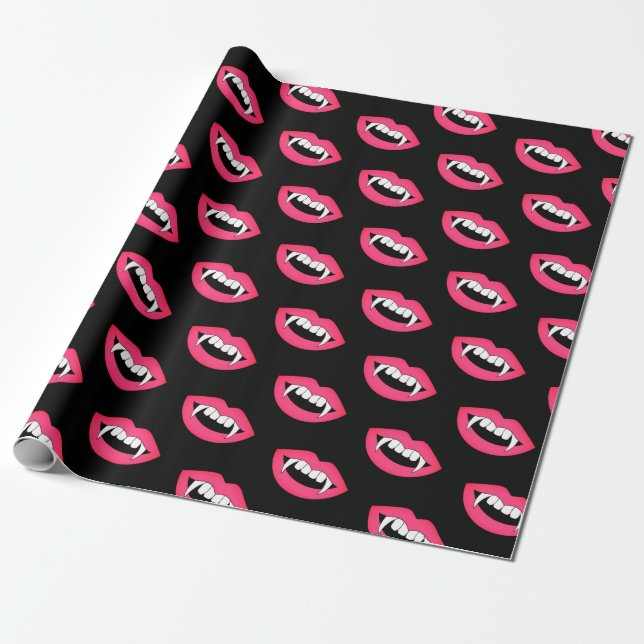 Cartoon Monster Vampire Lips sharp Teeth Fangs Wrapping Paper (Unrolled)