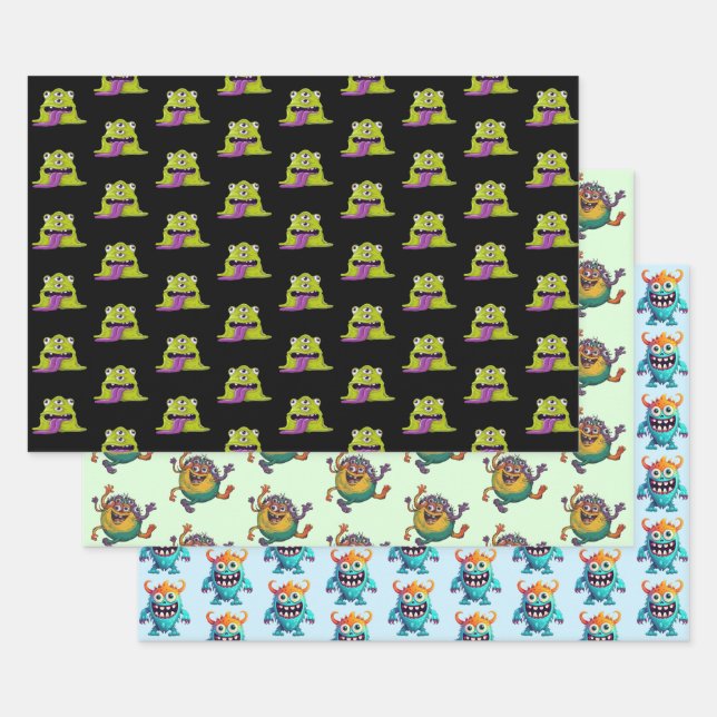 Cartoon Monster Wrapping Paper Sheet (Set)