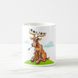 Cartoon Moose Eating Grass Coffee Mug