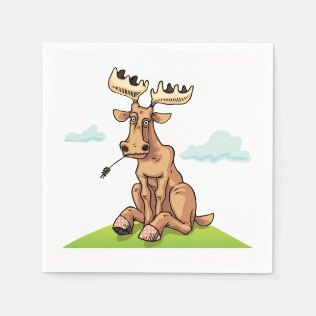 Cartoon Moose Eating Grass Napkin (Front)