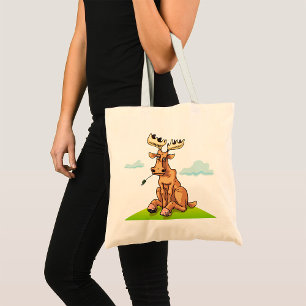 Cartoon Moose Eating Grass Tote Bag