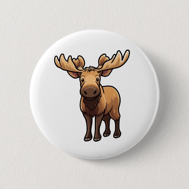 Cartoon moose illustration 2 inch round button (Front)
