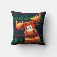 Cartoon Moose with Christmas Gift Tshirt Women