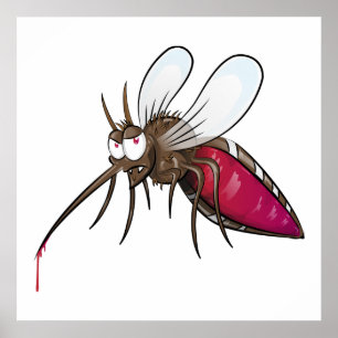 Cartoon Mosquito Drinking Blood Funny Insect Poster