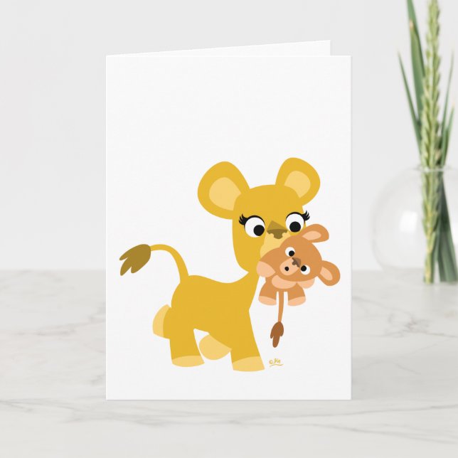 Cartoon Mother Lion and Cub carte de voeux (Devant)