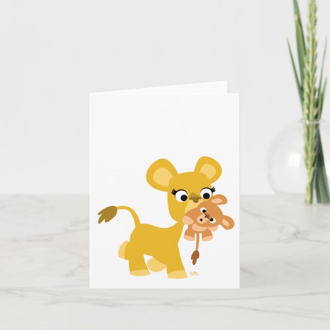 Cartoon Mother Lion and Cub notecard (Front)