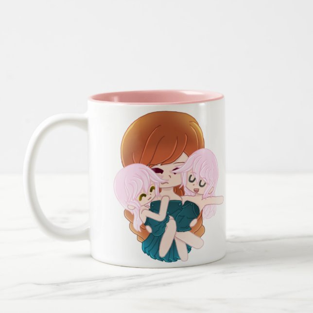 Cartoon Mother With Her Twins Mug (Left)