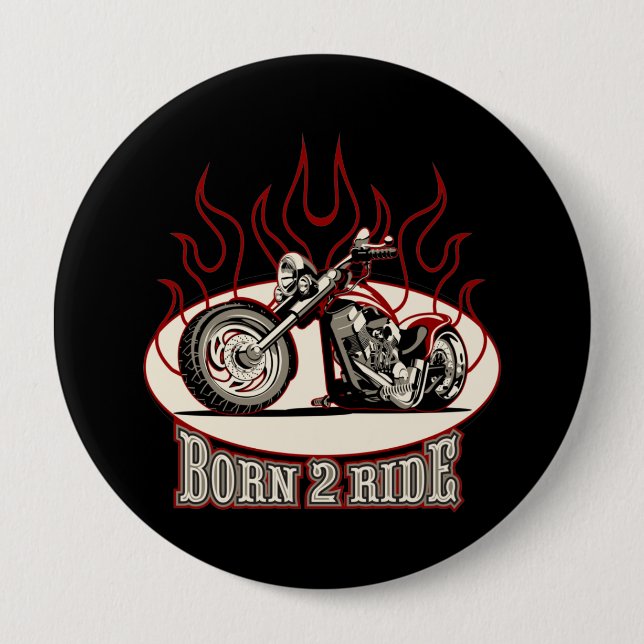 Cartoon motorbike 4 inch round button (Front)