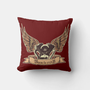 Cartoon motorcycle engine throw pillow