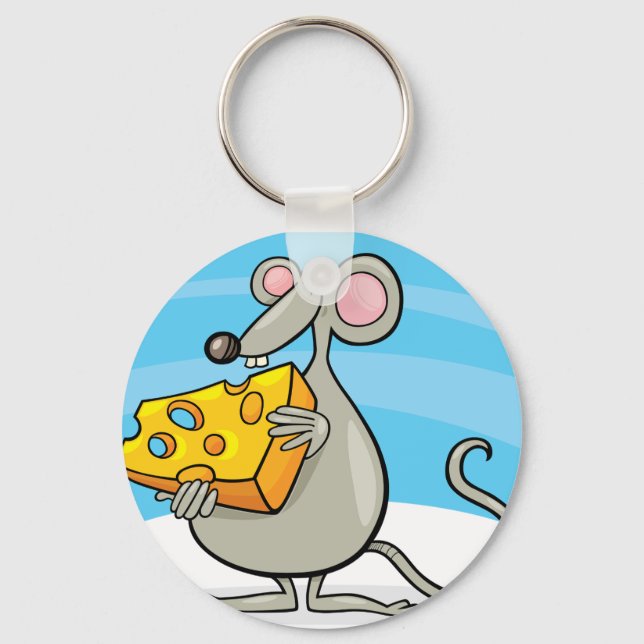 Cartoon Mouse Eating Cheese Keychain (Front)