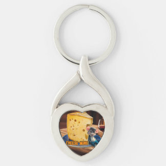 Cartoon Mouse falling in Love with a Cheese on a Keychain