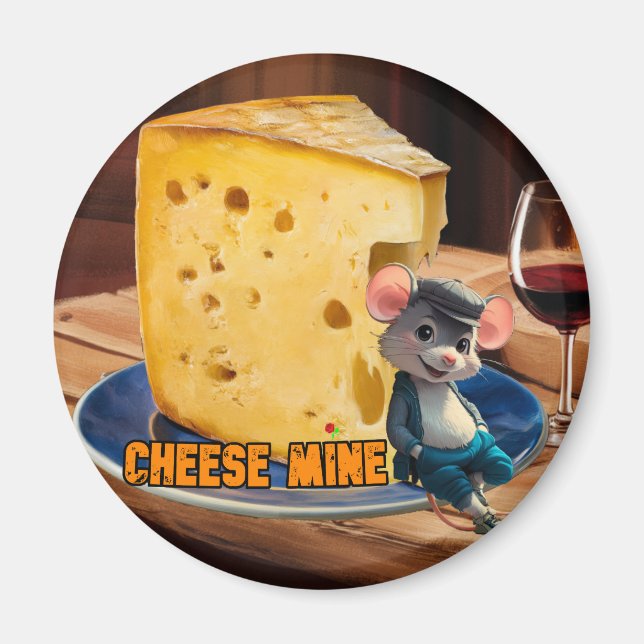 Cartoon Mouse in Love with a slice of Cheese on a  Magnet (Front)