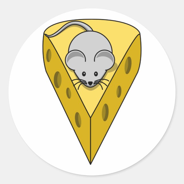 Cartoon Mouse on a Wedge of Swiss Cheese Classic Round Sticker (Front)