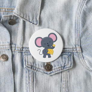 Cartoon Mouse with Cheese Adorable Animal 3 Inch Round Button