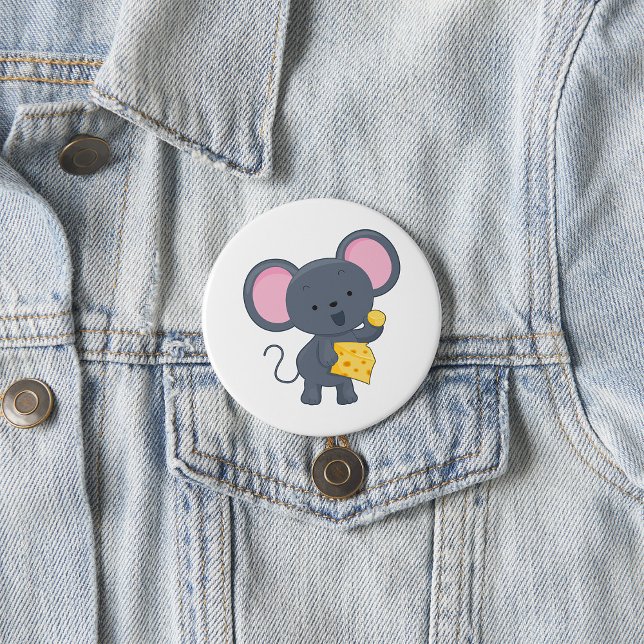 Cartoon Mouse with Cheese Adorable Animal 3 Inch Round Button (Creator Uploaded)