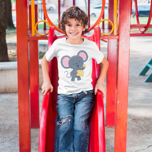 Cartoon Mouse with Cheese Adorable Animal T-Shirt