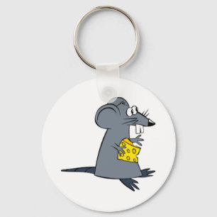 Cartoon Mouse with Cheese Keychain