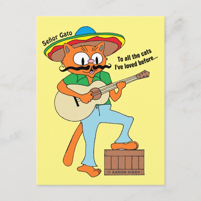 Cartoon Moustache Cat Humourous Cinco De Mayo Postcard (Front)
