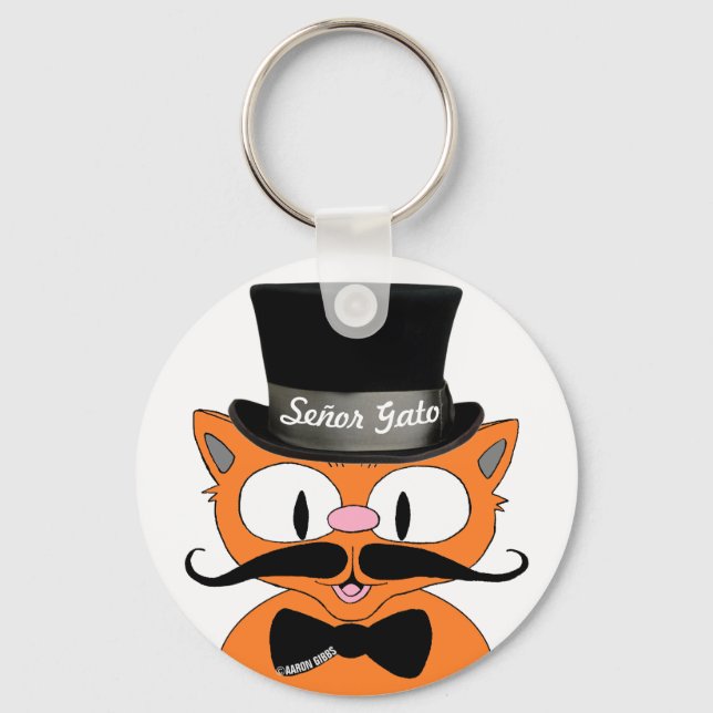 Cartoon Moustache Cat Senor Gato Keychain (Front)