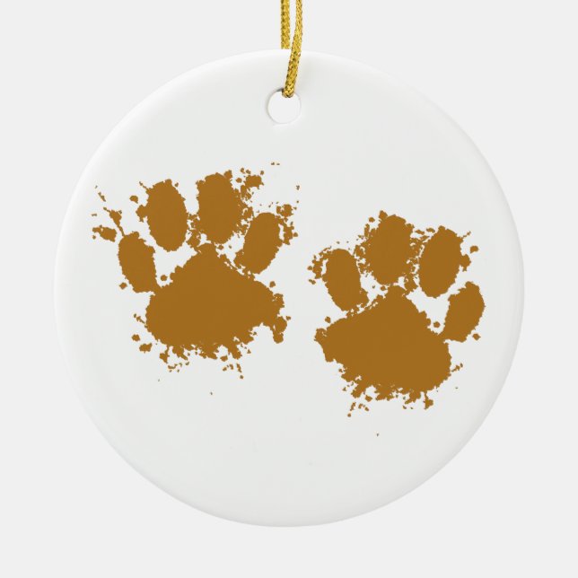 Cartoon Muddy Dog Paw Print Ceramic Ornament (Front)