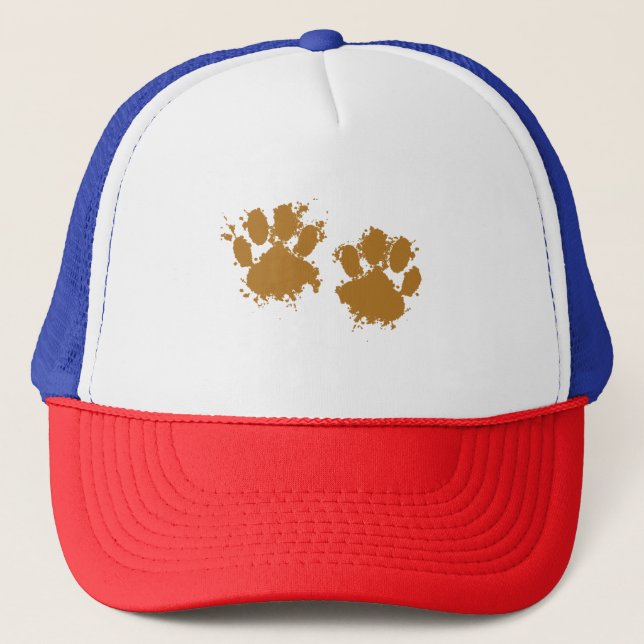 Cartoon Muddy Dog Paw Print Trucker Hat (Front)