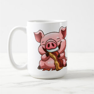 Cartoon Mug of a Pig Eating Bacon