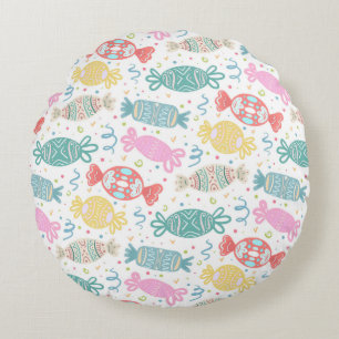 Cartoon multicolored festive candies round pillow