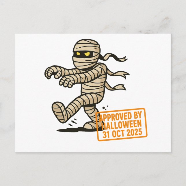 Cartoon Mummy – Approved by Halloween Postcard (Front)