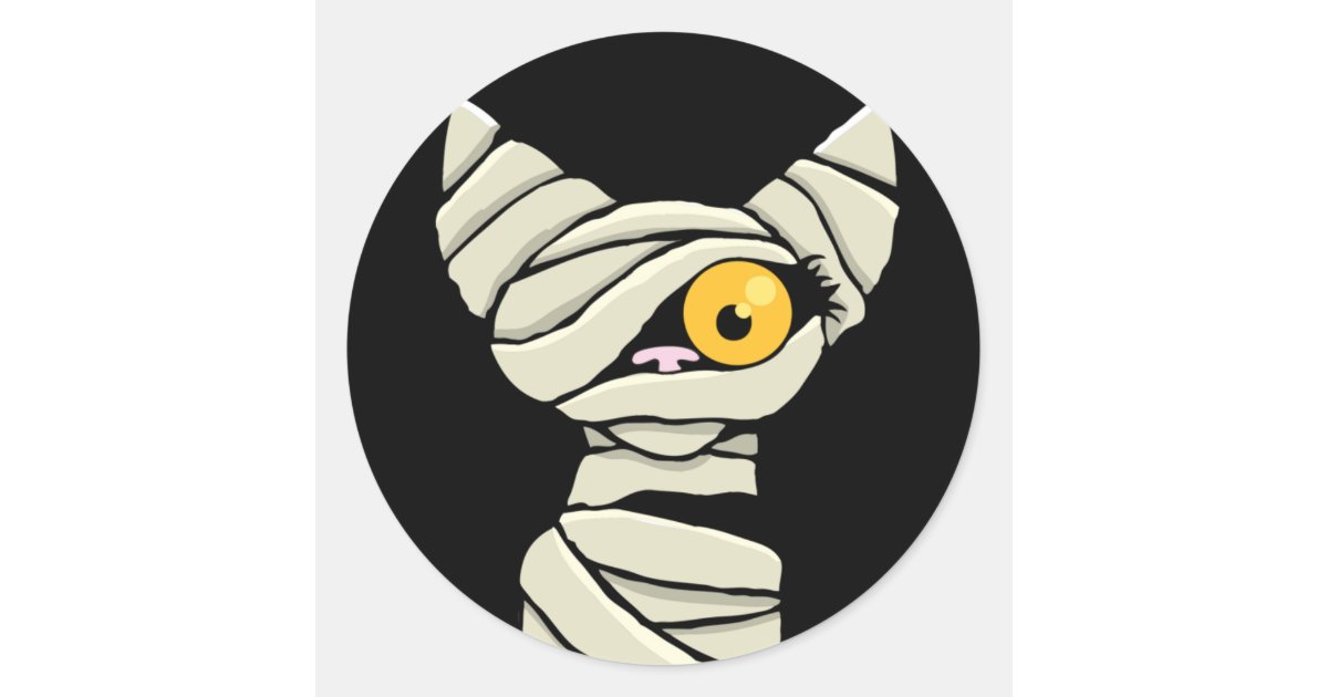 Cartoon Mummy Cat Halloween Novelty Classic Round Sticker | Zazzle