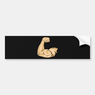 CARTOON MUSCLES MAN strong arm biceps athletic pow Bumper Sticker