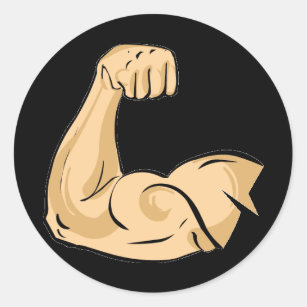 CARTOON MUSCLES MAN strong arm biceps athletic pow Classic Round Sticker