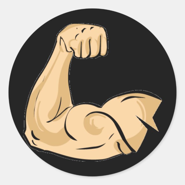 CARTOON MUSCLES MAN strong arm biceps athletic pow Classic Round Sticker (Front)