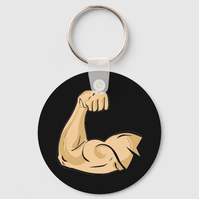 CARTOON MUSCLES MAN strong arm biceps athletic pow Keychain (Front)