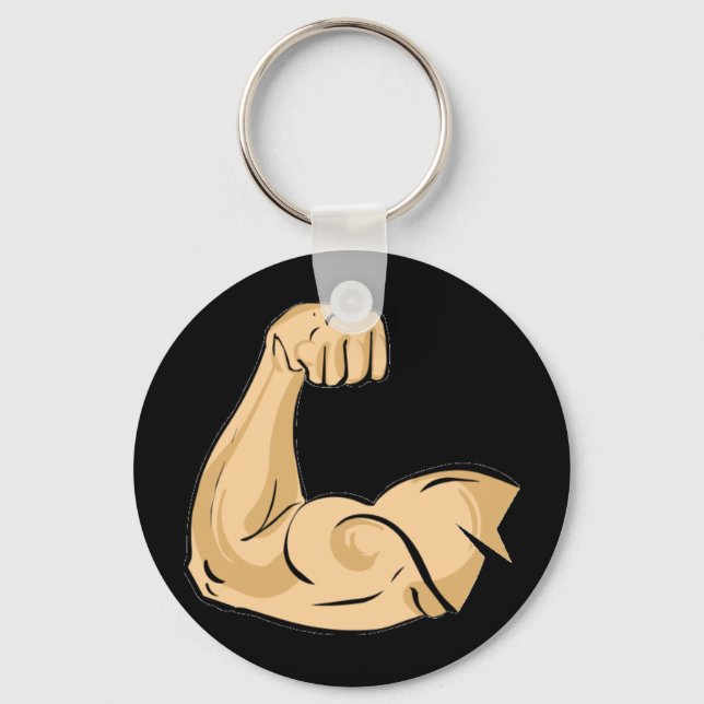 CARTOON MUSCLES MAN strong arm biceps athletic pow Keychain (Front)