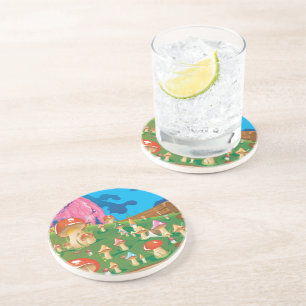 Cartoon Mushrooms in a meadow Coaster