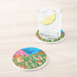 Cartoon Mushrooms in a meadow Coaster
