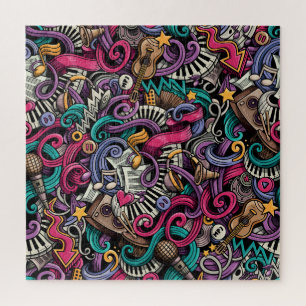 Cartoon Musical: Colourful Doodle Seamless. Jigsaw Puzzle