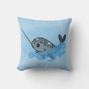 Cartoon Narwhal Throw Pillow