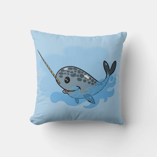 Cartoon Narwhal Throw Pillow (Front)