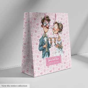 Cartoon Newlyweds Wedding Gift Bag Watercolor Fun