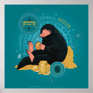 Cartoon NIFFLER™ With Gold Coins Poster