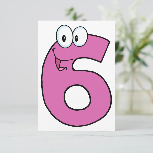 Cartoon Number 6 Fun Purple Smiling Six  Invitation (Creator Uploaded)