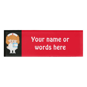 Cartoon nurse add words or name tag