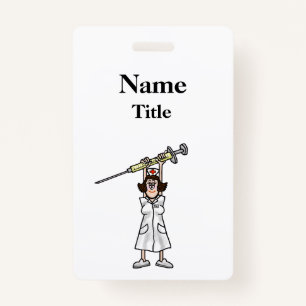 Cartoon Nurse with Syringe Badge  Customize It!