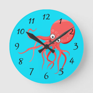 Cartoon Octopus Background Round Clock